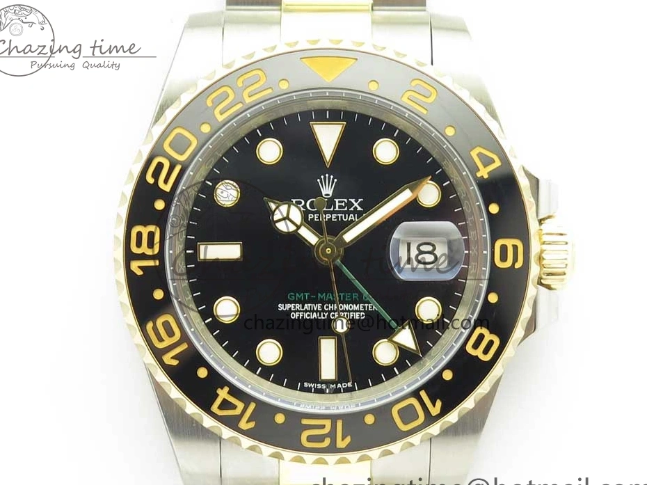 Edition GMT-Master II (Correct 1:1 Best 904L Hand Noob A3187 116713 Stack) LN YG Wrapped Steel Black Ceramic Thick 0209
